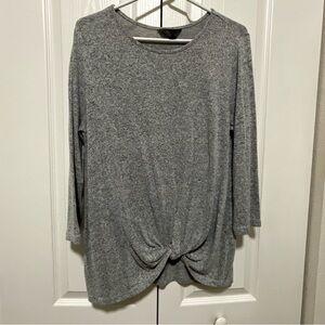 Mi Gray Long Sleeve Top with Knot Accent